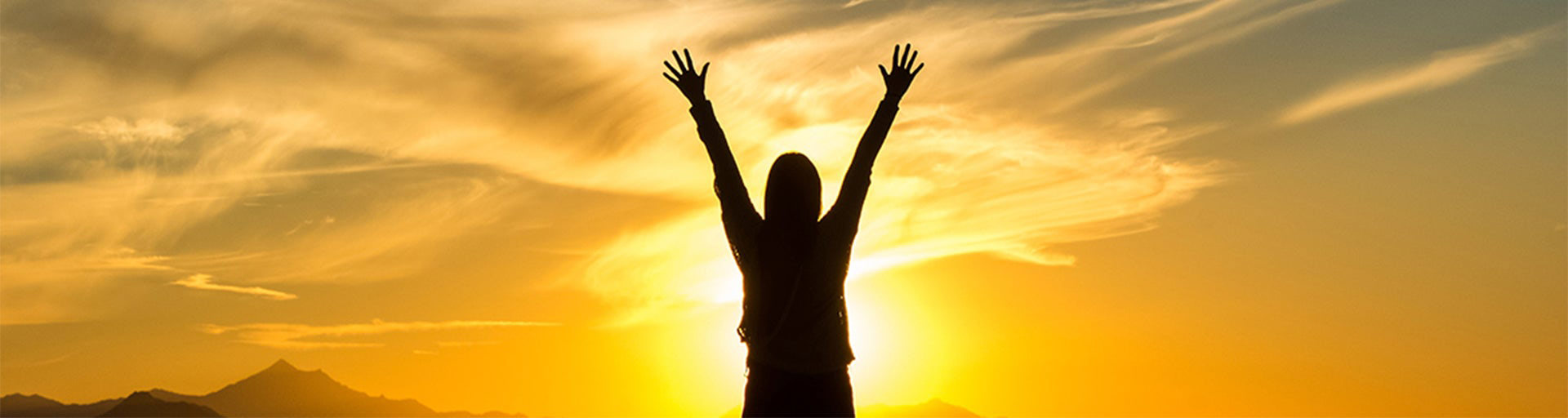 Silhouette of students with hands held high